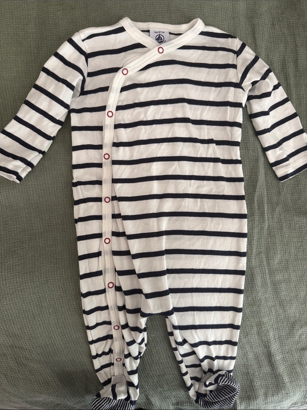 Petit Bateau Navy & White Striped Footed One-Piece